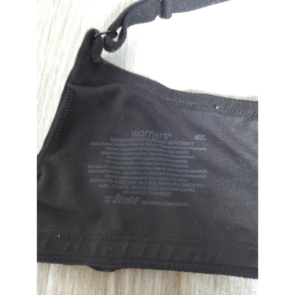 Warners Black Wireless Lightly Padded Bra Lace Trim Womens 40C GUC - Picture 5 of 6